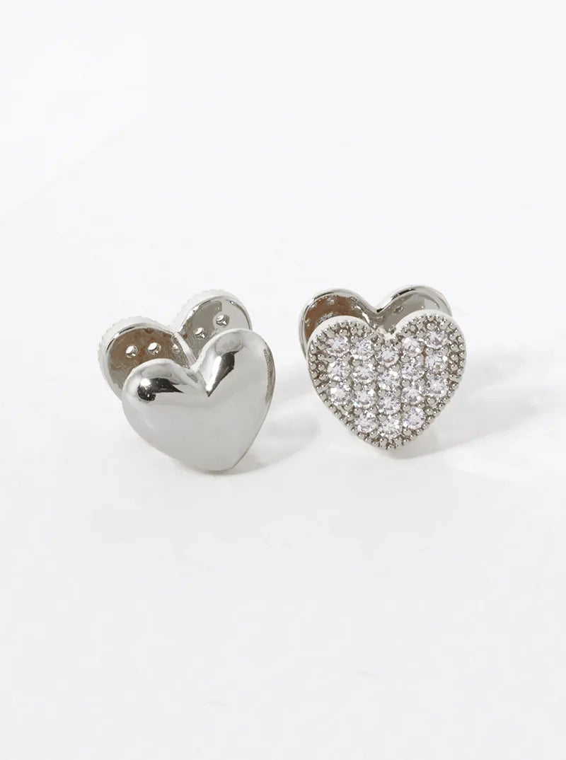 14K Gold Dipped CZ Pave 10mm Heart Huggie Hoop Earrings