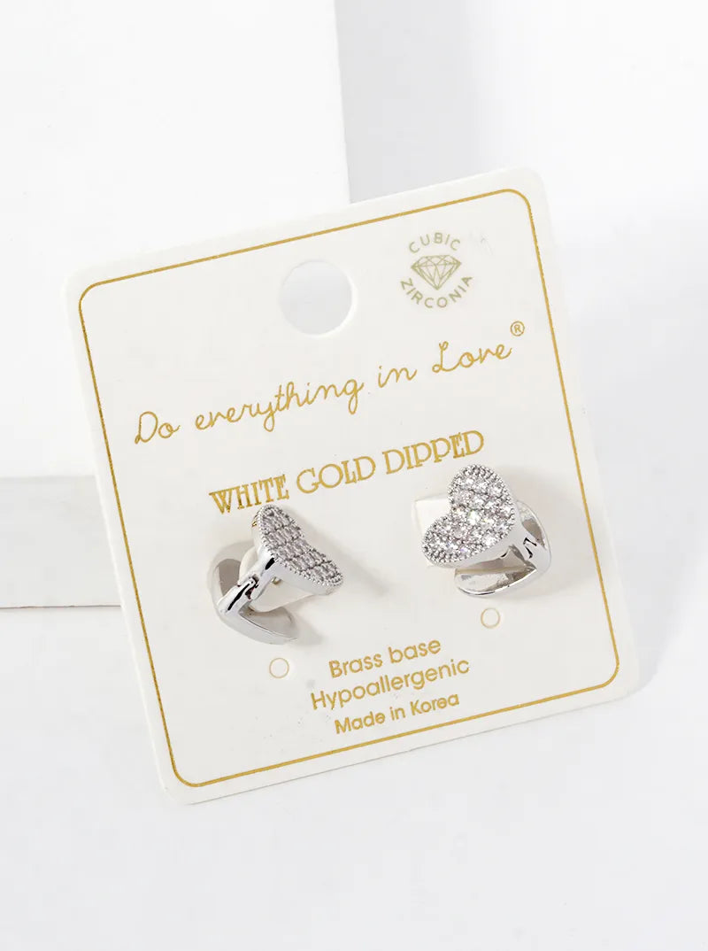 14K Gold Dipped CZ Pave 10mm Heart Huggie Hoop Earrings