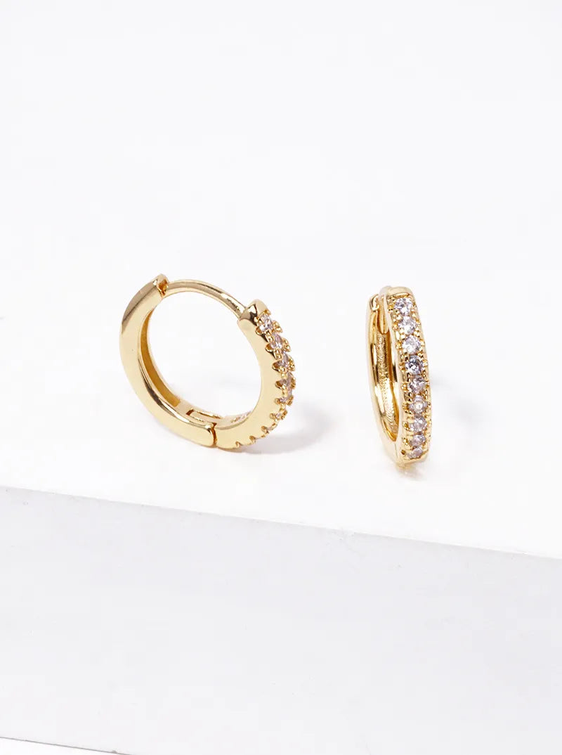 14K Gold Dipped CZ Pave 12mm Huggie Hoop Earrings