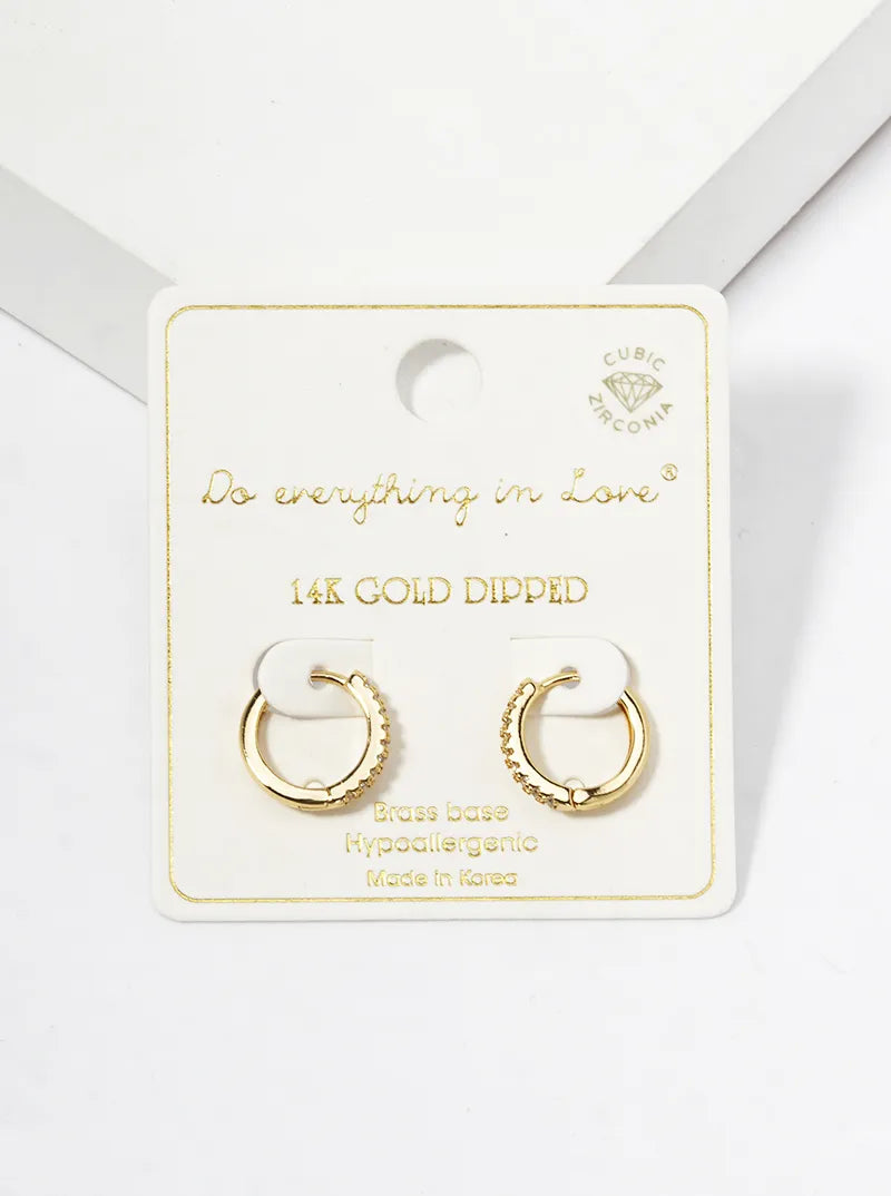 14K Gold Dipped CZ Pave 12mm Huggie Hoop Earrings