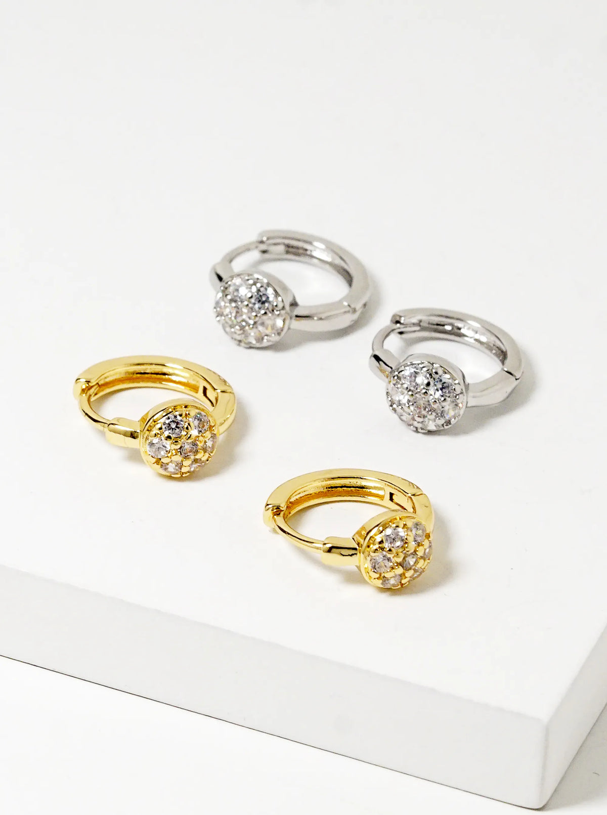 14K Gold Dipped CZ Pave 13mm Dainty Huggie Hoop Earrings