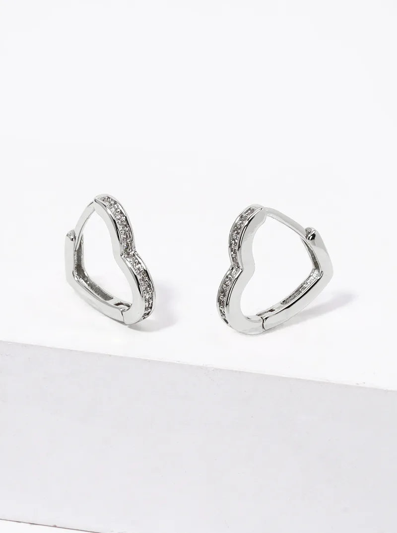 14K Gold Dipped CZ Pave 13mm Heart Huggie Hoop Earrings