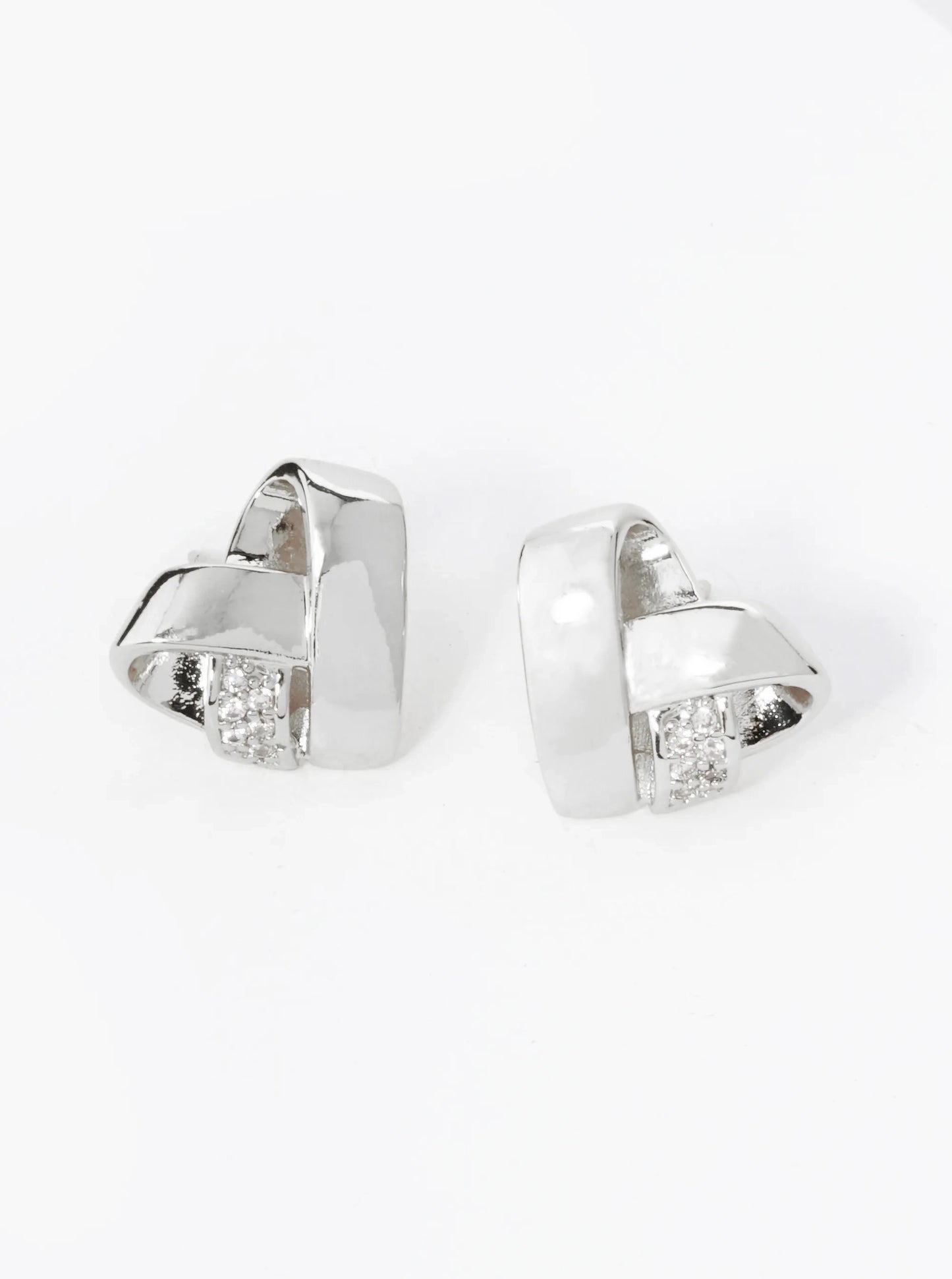 14K Gold Dipped CZ Pave 13mm Knot Heart Stud Earrings
