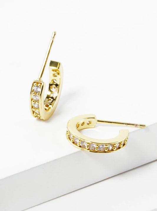14K Gold Dipped CZ Pave 13mm Open Hoop Earrings