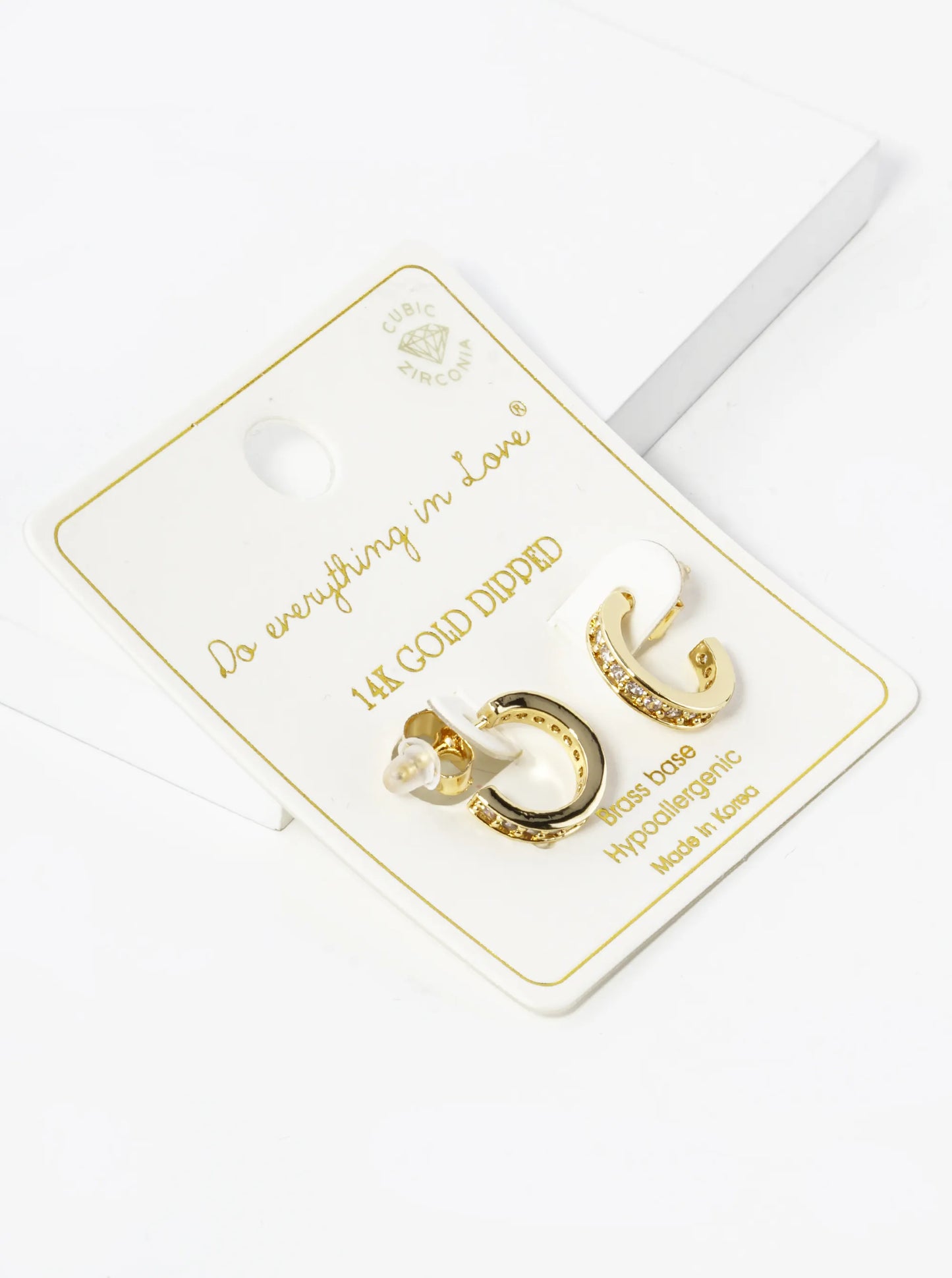14K Gold Dipped CZ Pave 13mm Open Hoop Earrings