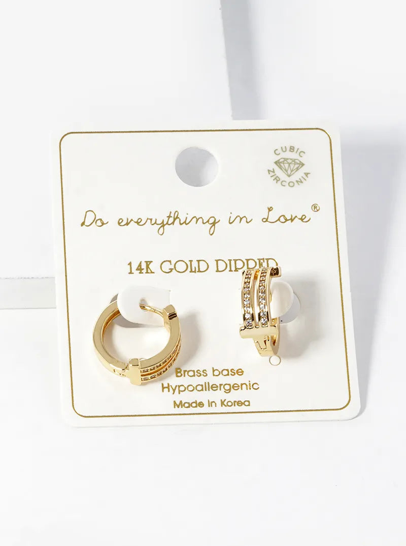 14K Gold Dipped CZ Pave 15mm Huggie Hoop Earrings