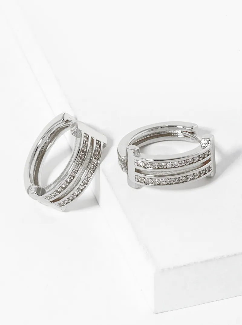 14K Gold Dipped CZ Pave 15mm Huggie Hoop Earrings