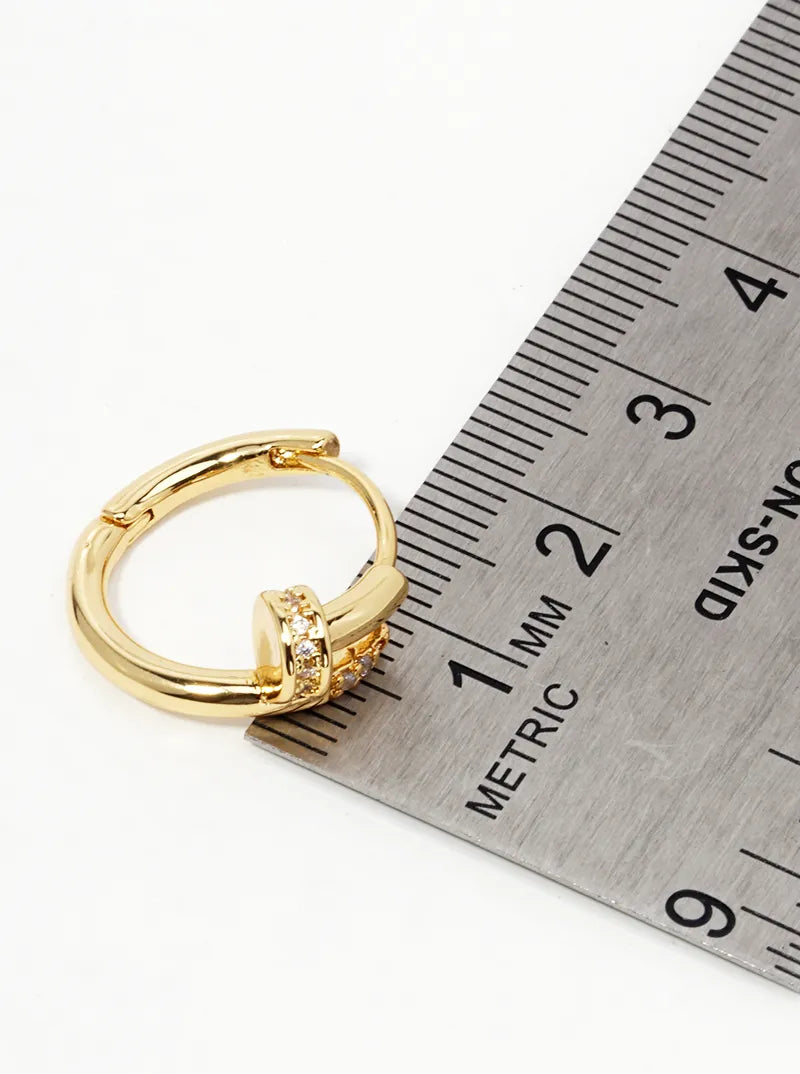 14K Gold Dipped CZ Pave 15mm Nail Huggie Hoop Earrings