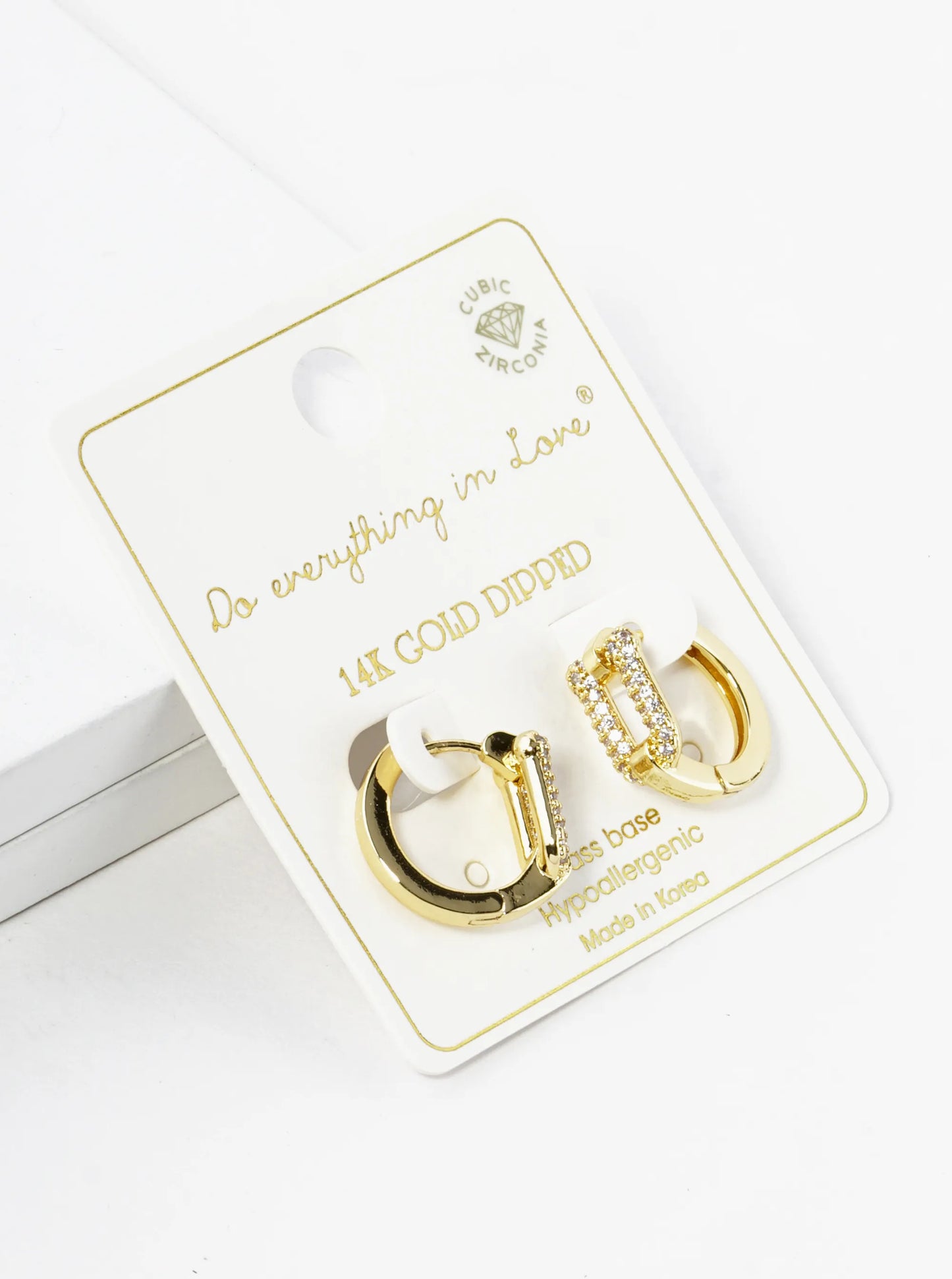 14K Gold Dipped CZ Pave 15mm U Shape Huggie Hoop Earrings