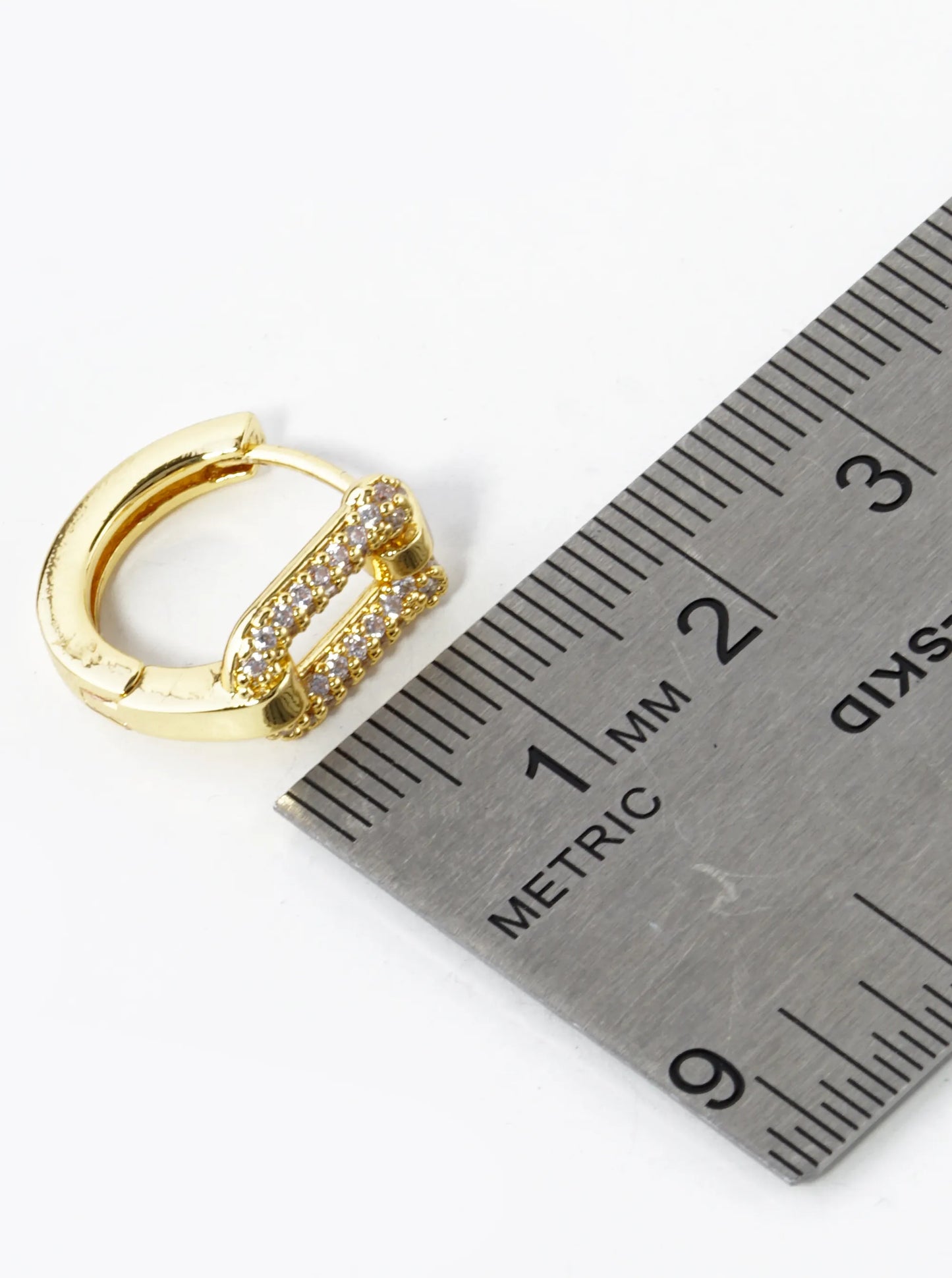 14K Gold Dipped CZ Pave 15mm U Shape Huggie Hoop Earrings