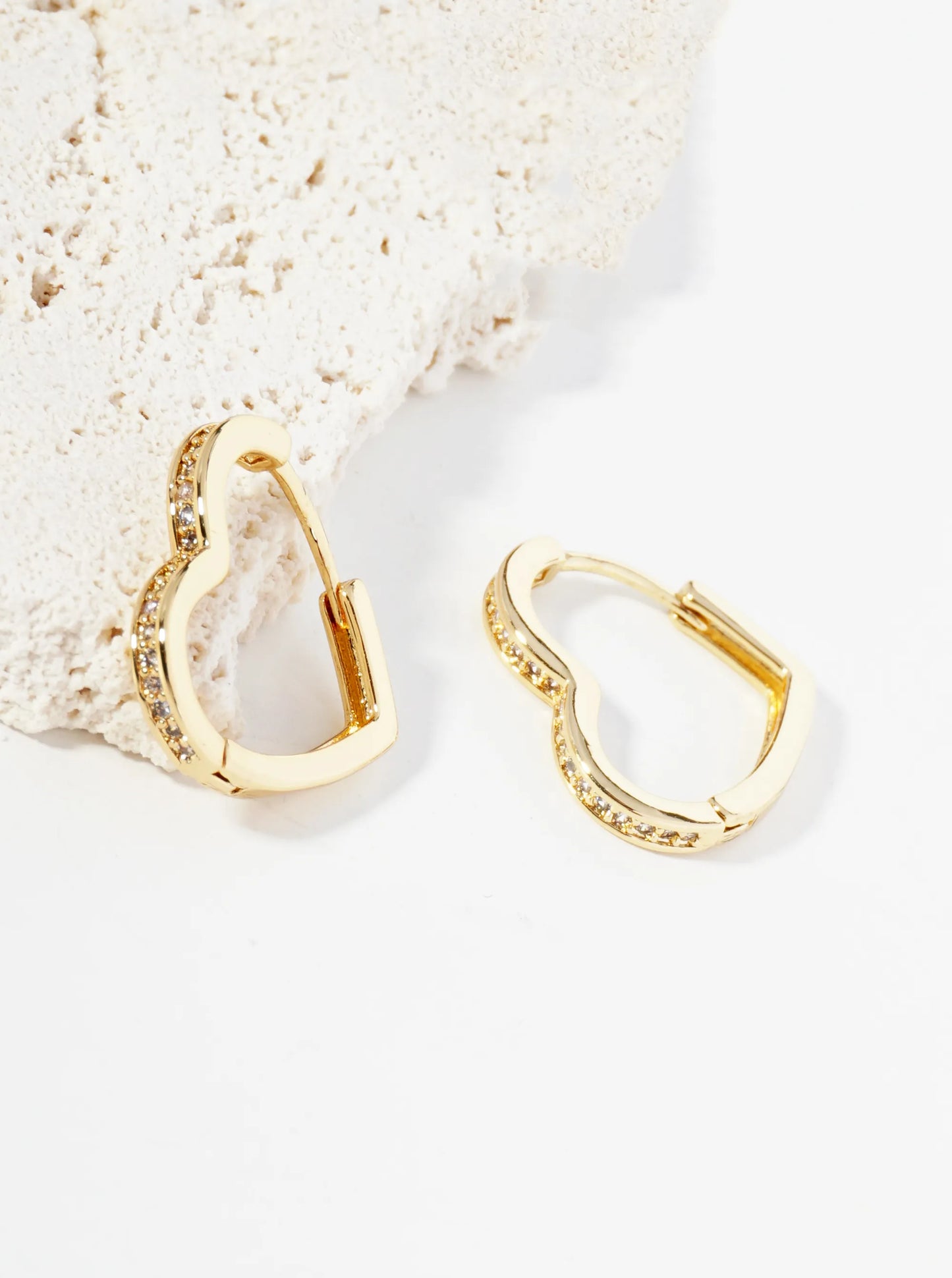 14K Gold Dipped CZ Pave 17mm Heart Huggie Hoop Earrings