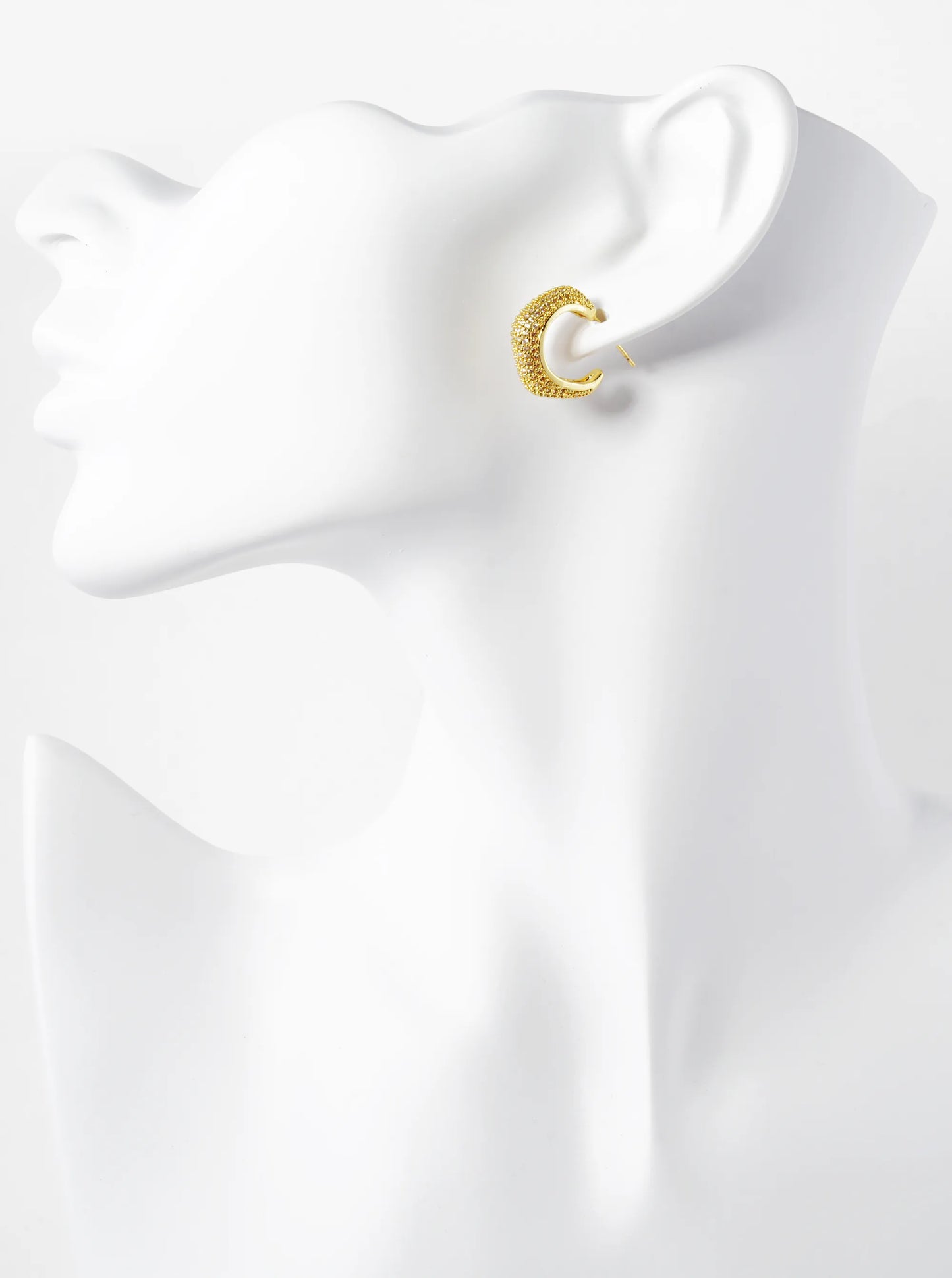14K Gold Dipped CZ Pave 17mm Rounded Hexagon Hoop Earrings