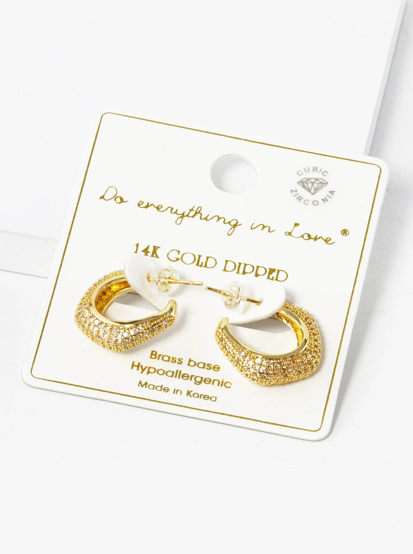 14K Gold Dipped CZ Pave 17mm Rounded Hexagon Hoop Earrings