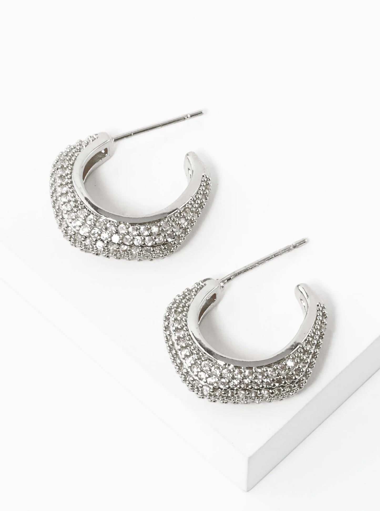14K Gold Dipped CZ Pave 17mm Rounded Hexagon Hoop Earrings