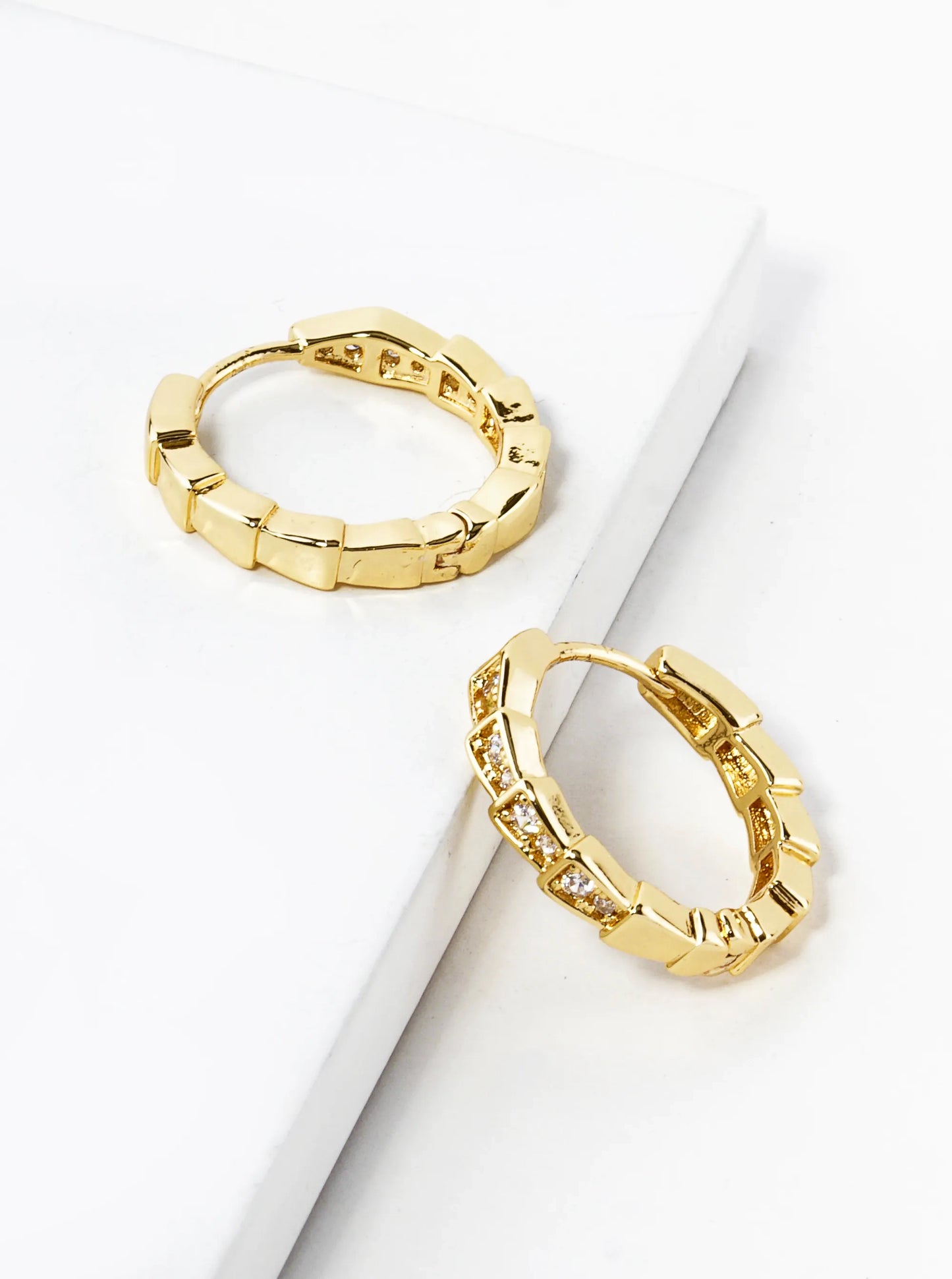14K Gold Dipped CZ Pave 18mm Huggie Hoop Earrings