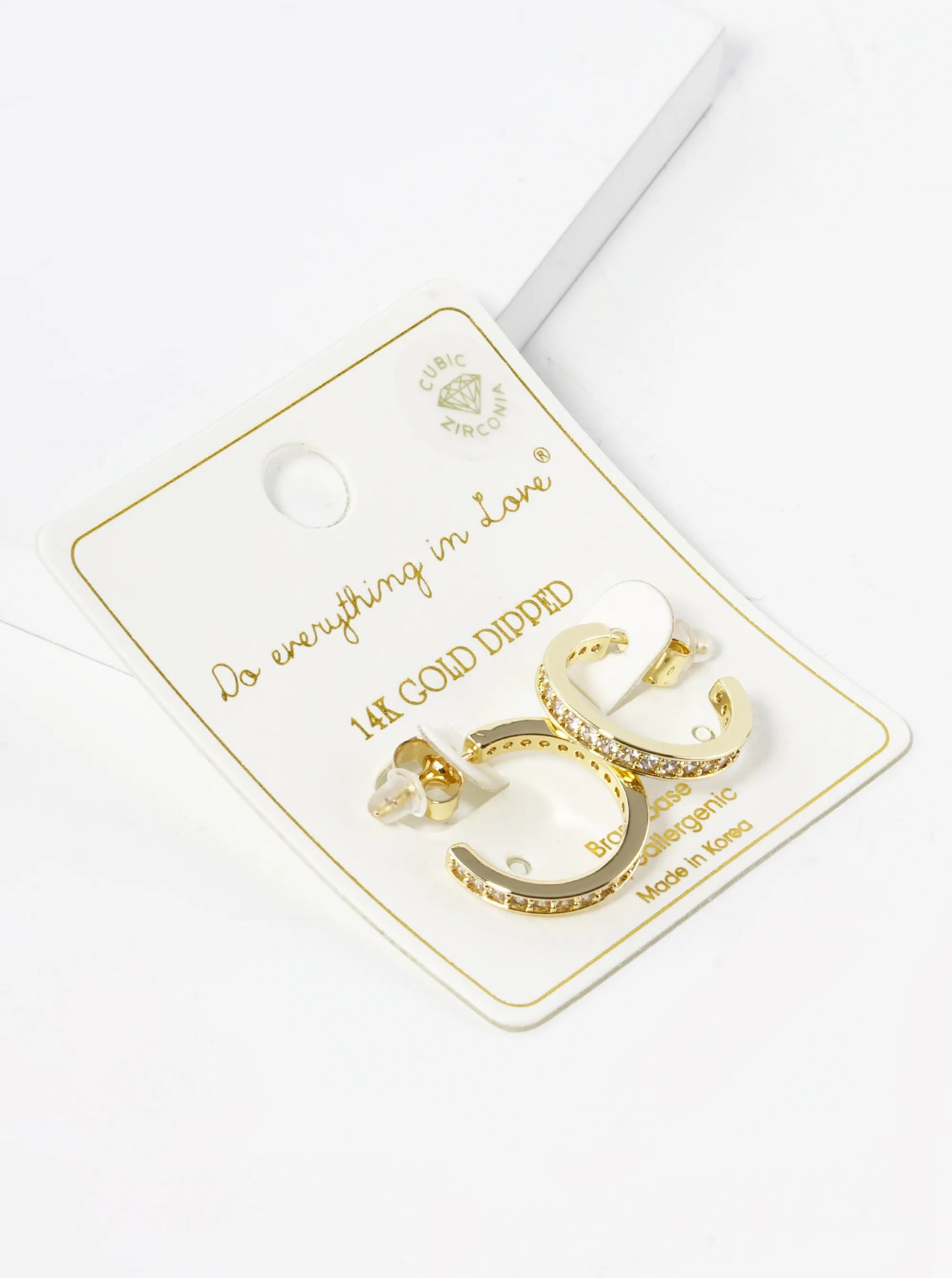 14K Gold Dipped CZ Pave 18mm Open Hoop Earrings