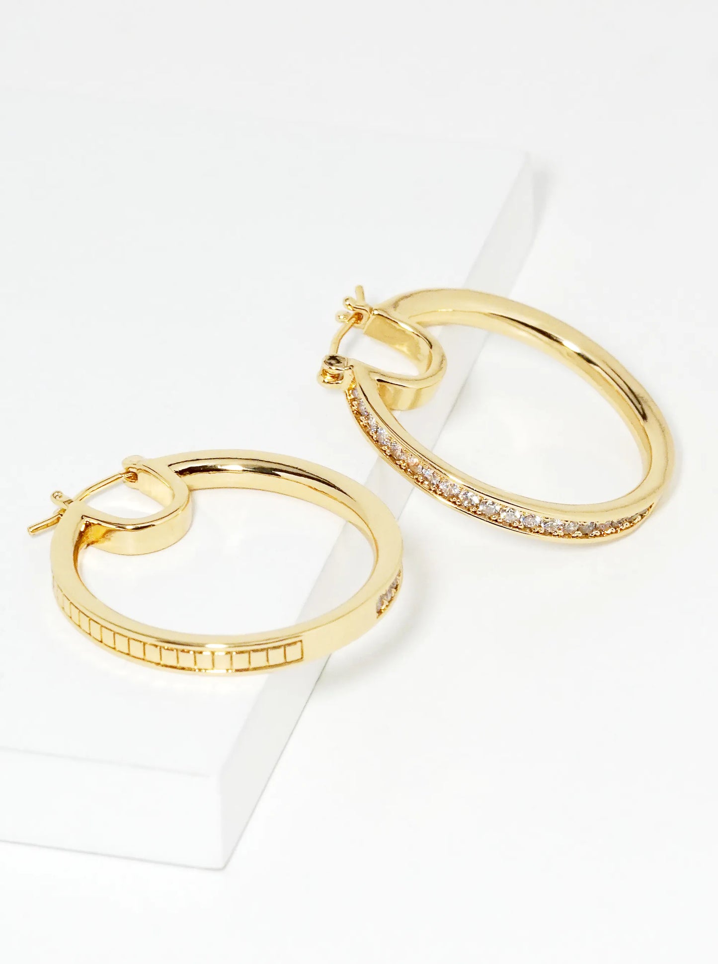 14K Gold Dipped CZ Pave 30mm Pincatch Hoop Earrings