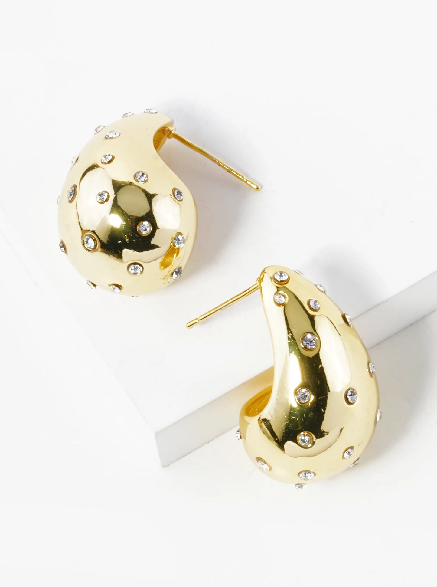14K Gold Dipped CZ Pave 3D Puffy Teardrop Hoop Earrings
