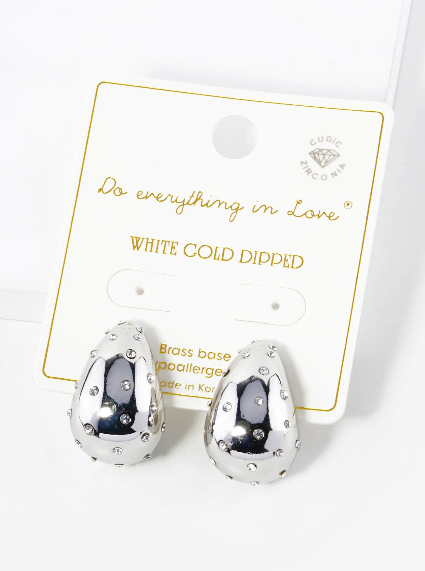 14K Gold Dipped CZ Pave 3D Puffy Teardrop Hoop Earrings