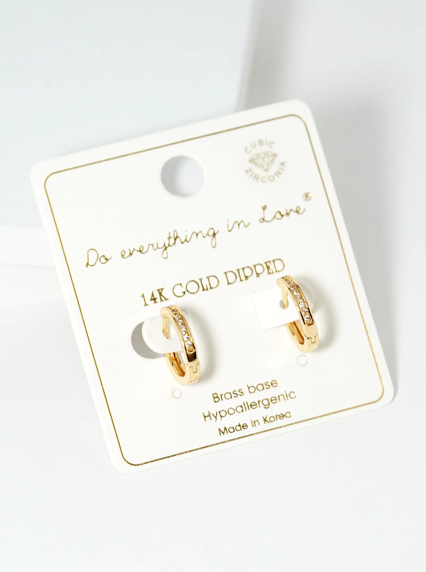 14K Gold Dipped CZ Pave 9mm Huggie Hoop Earrings