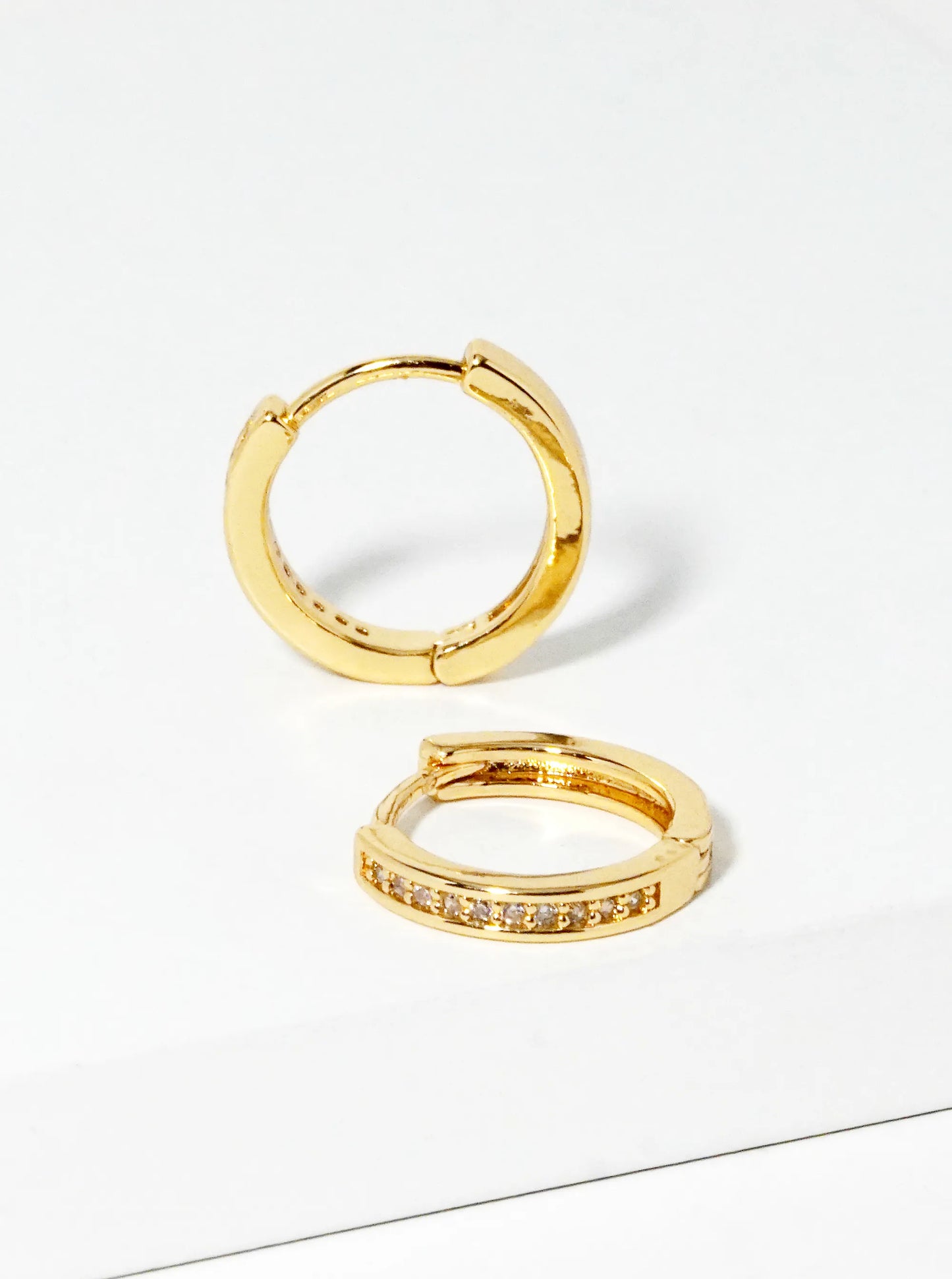 14K Gold Dipped CZ Pave 9mm Huggie Hoop Earrings