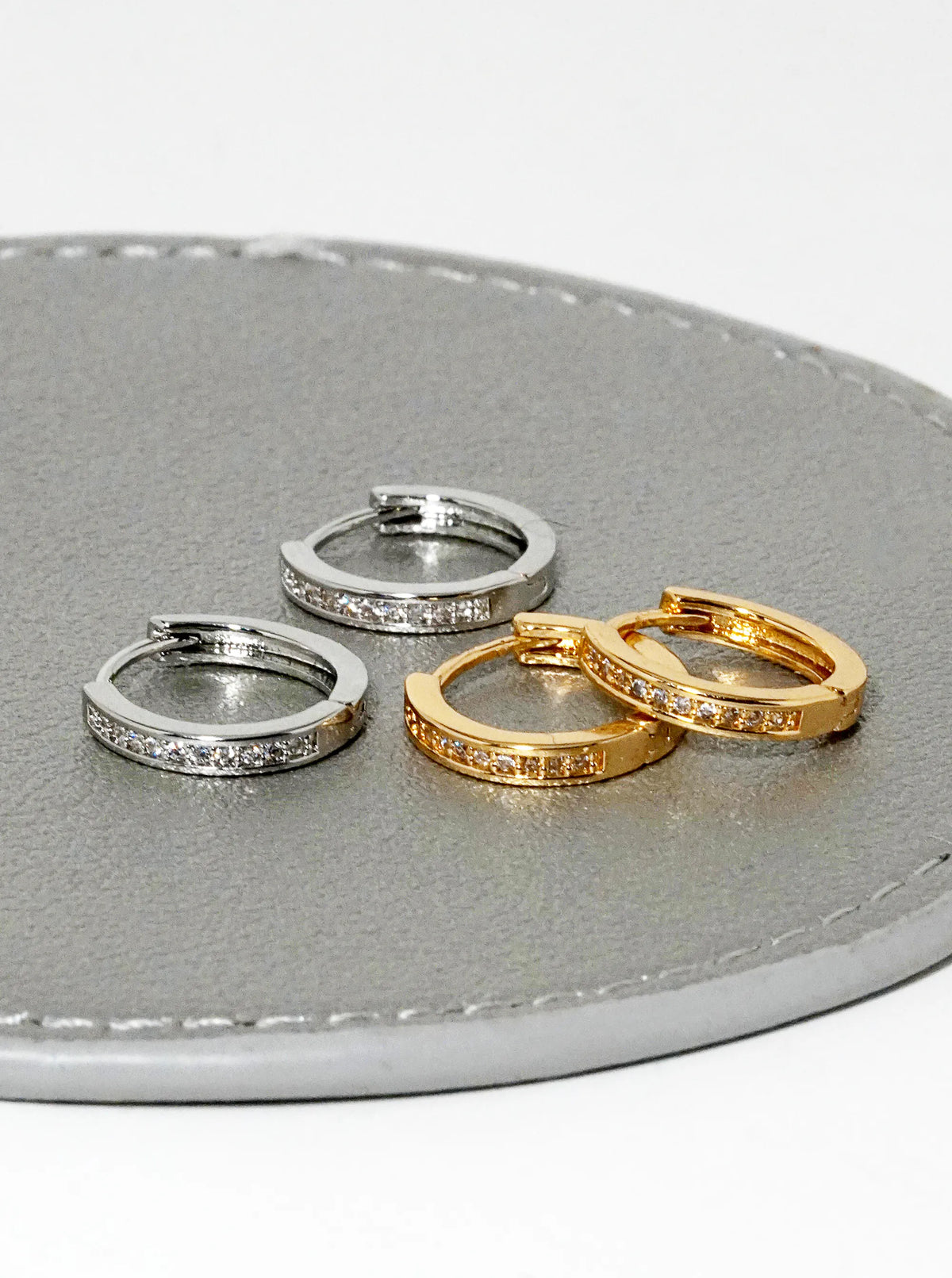 14K Gold Dipped CZ Pave 9mm Huggie Hoop Earrings