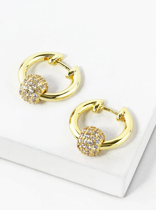 14K Gold Dipped CZ Pave Ball 15mm Huggie Hoop Earrings