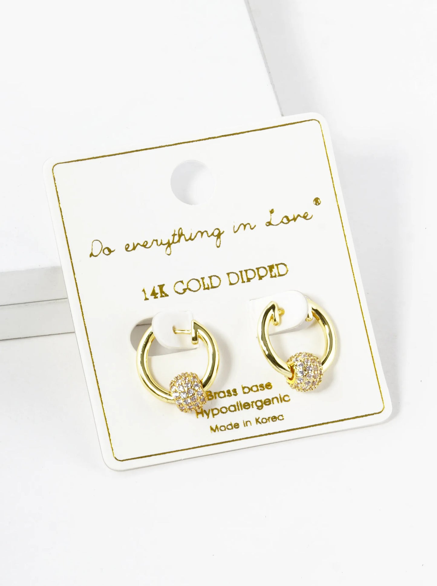 14K Gold Dipped CZ Pave Ball 15mm Huggie Hoop Earrings