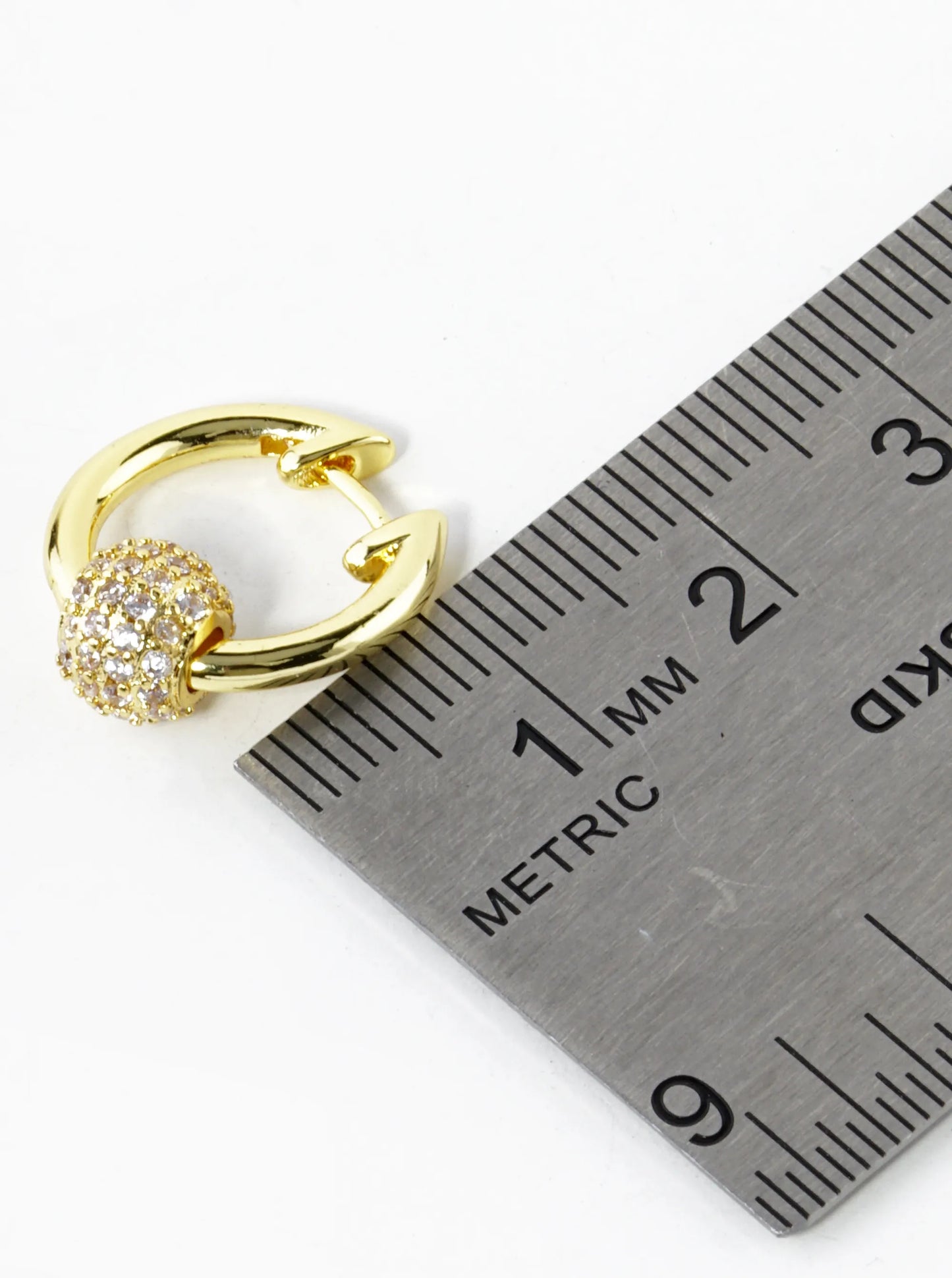 14K Gold Dipped CZ Pave Ball 15mm Huggie Hoop Earrings