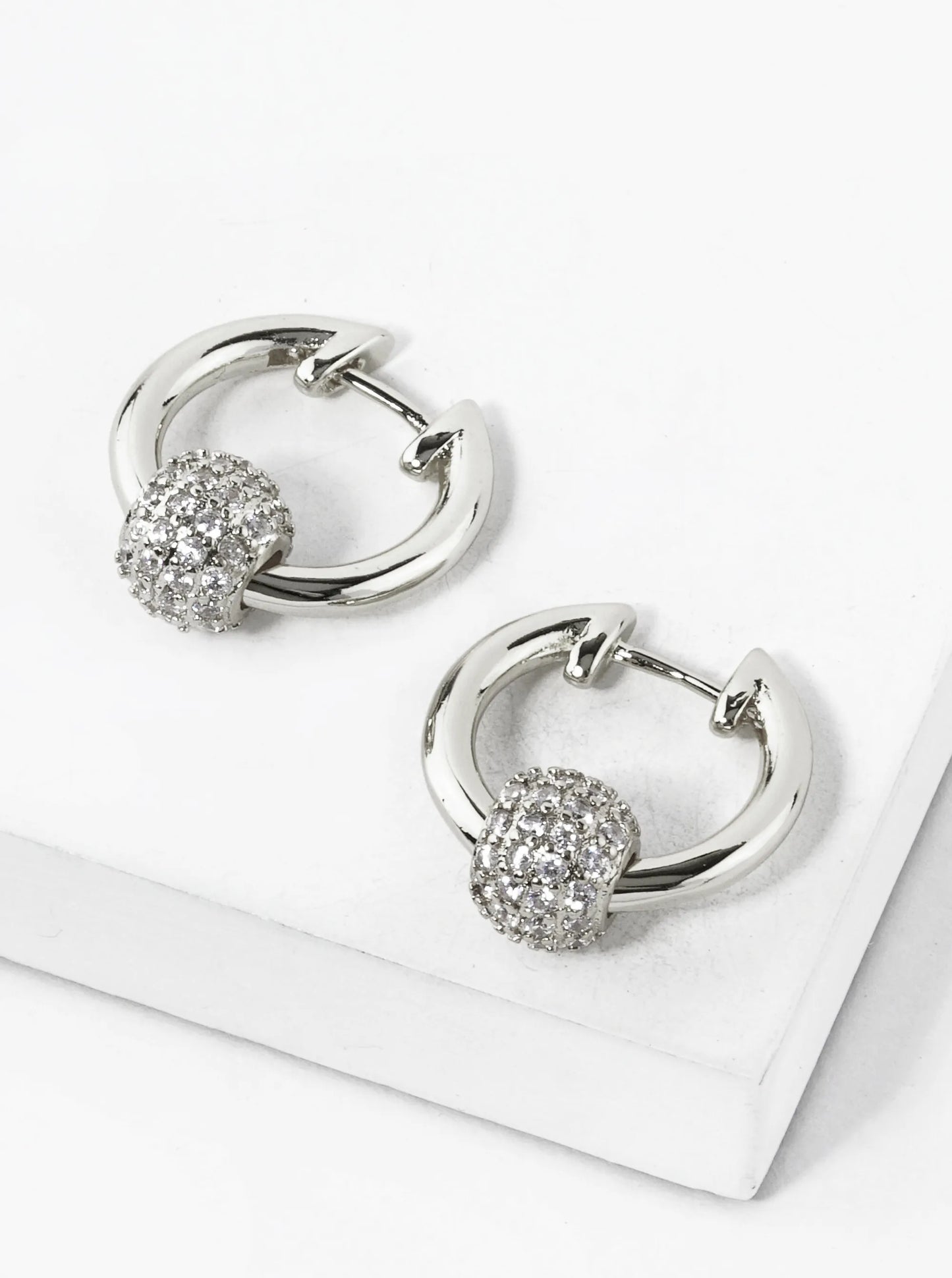 14K Gold Dipped CZ Pave Ball 15mm Huggie Hoop Earrings