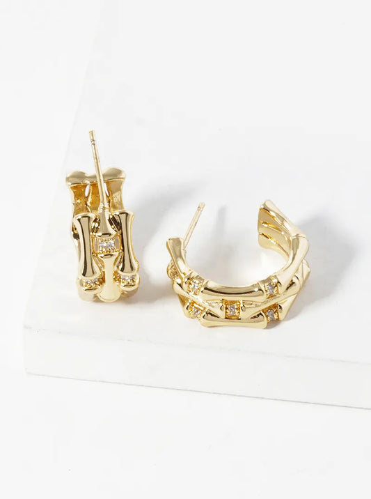 14K Gold Dipped CZ Pave Claw Open Hoop Earrings