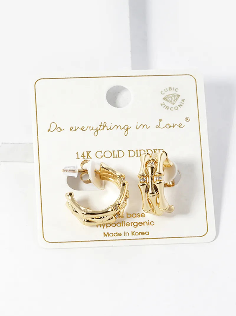 14K Gold Dipped CZ Pave Claw Open Hoop Earrings