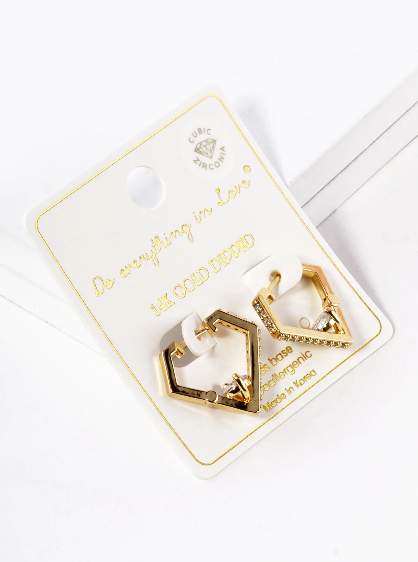 14K Gold Dipped CZ Pave Diamond Shape Huggie Hoop Earrings