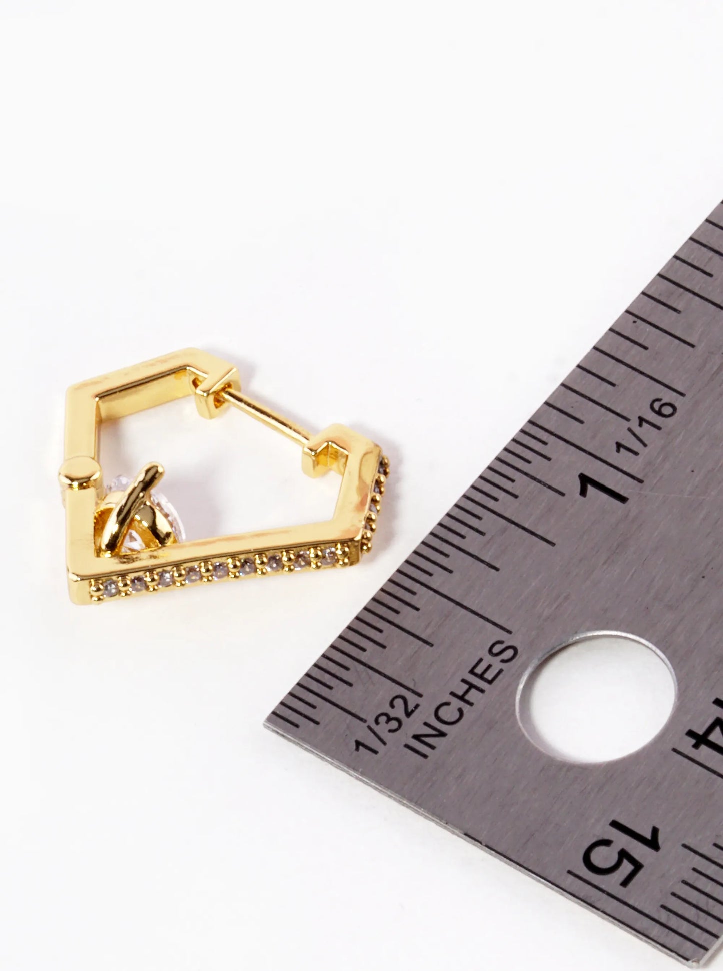 14K Gold Dipped CZ Pave Diamond Shape Huggie Hoop Earrings