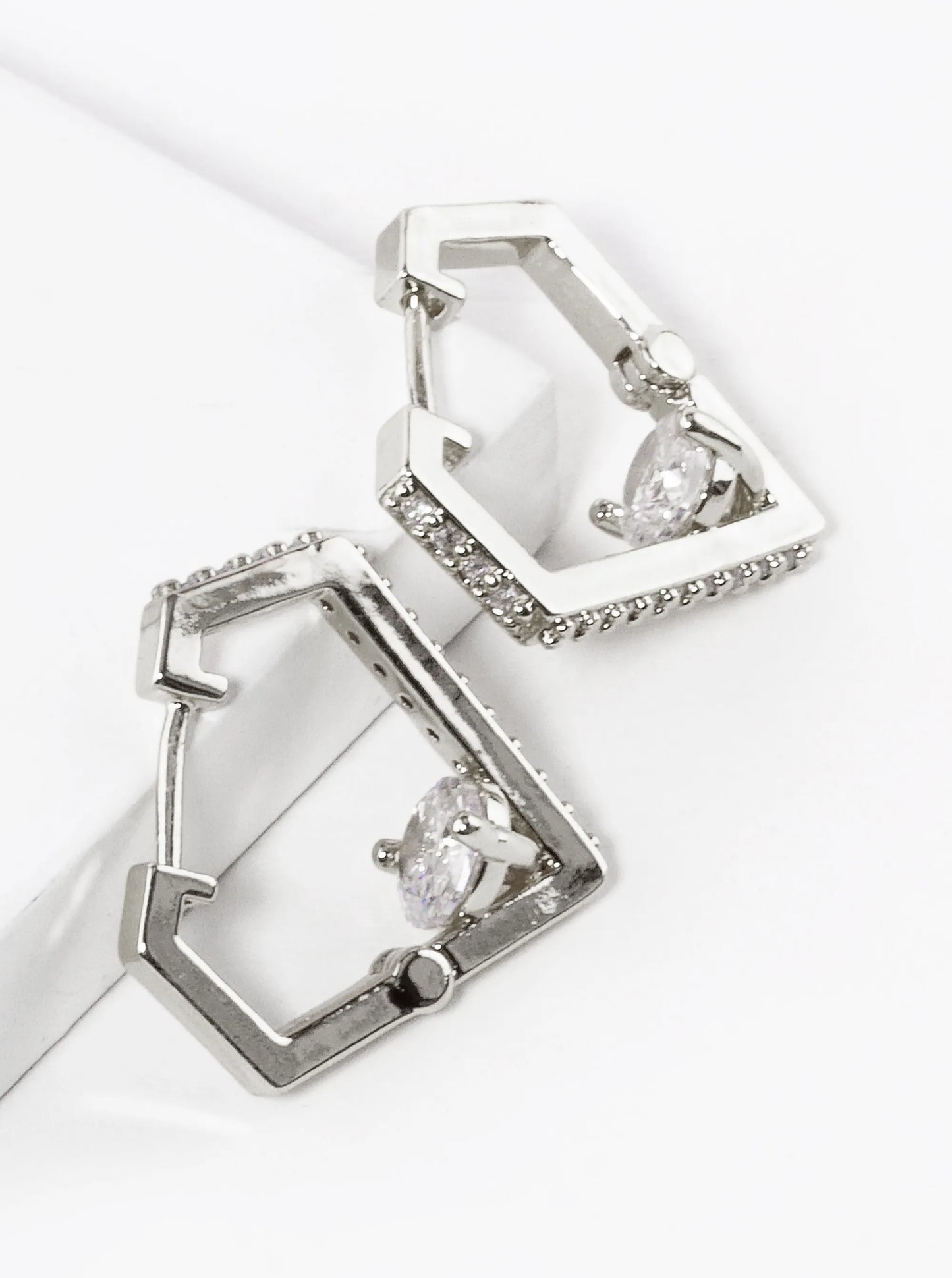 14K Gold Dipped CZ Pave Diamond Shape Huggie Hoop Earrings