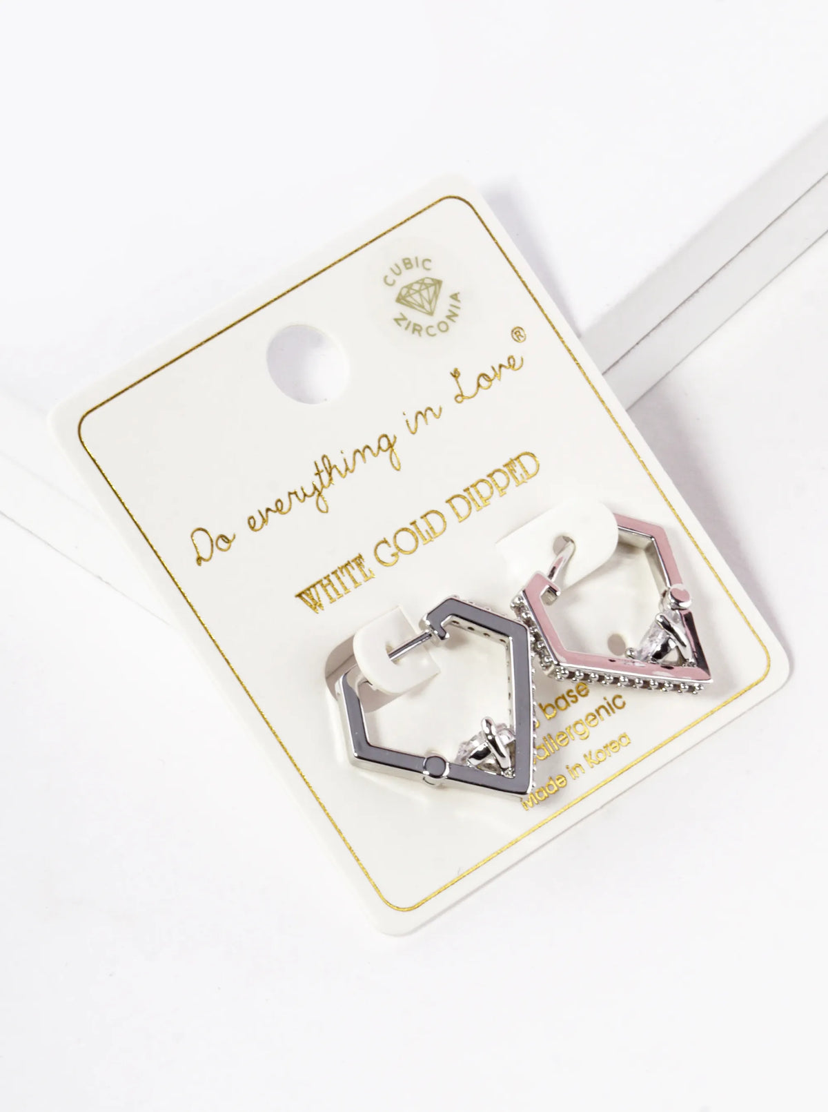14K Gold Dipped CZ Pave Diamond Shape Huggie Hoop Earrings
