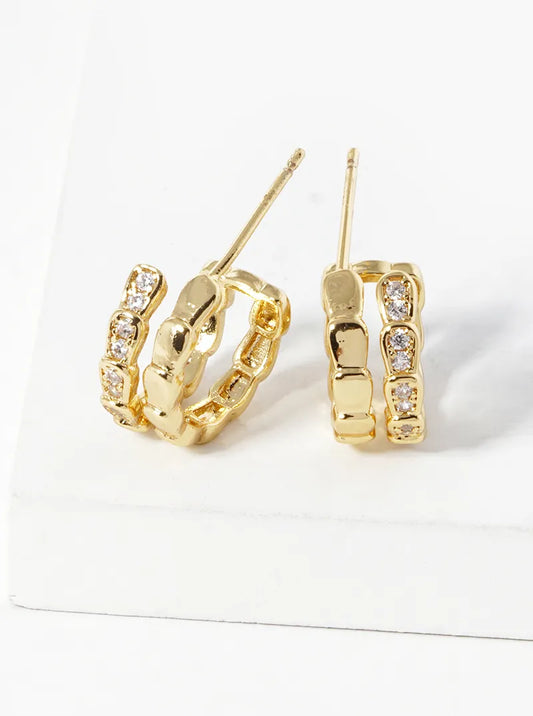 14K Gold Dipped CZ Pave Double Open Hoop Earrings