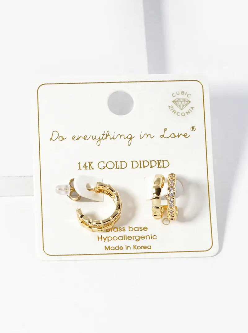 14K Gold Dipped CZ Pave Double Open Hoop Earrings