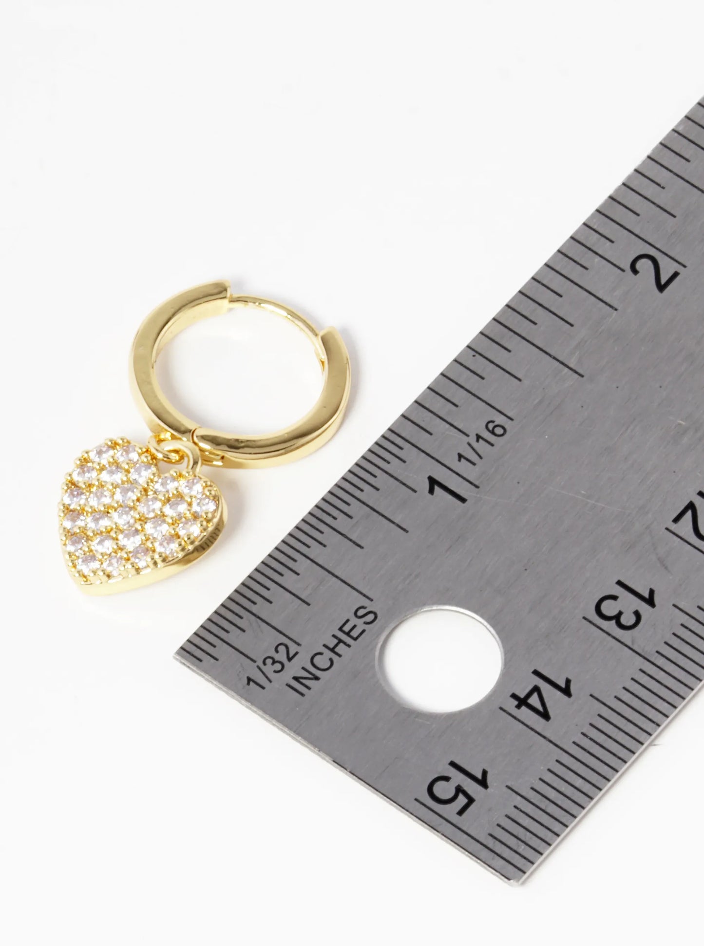 14K Gold Dipped CZ Pave Heart Drop 15mm Huggie Hoop Earrings