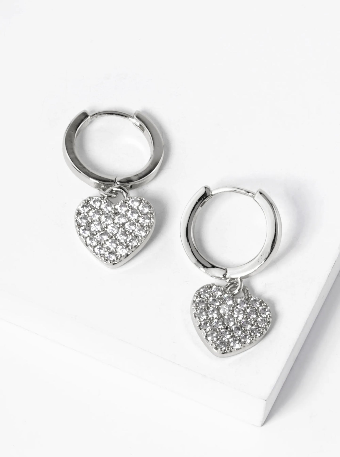14K Gold Dipped CZ Pave Heart Drop 15mm Huggie Hoop Earrings