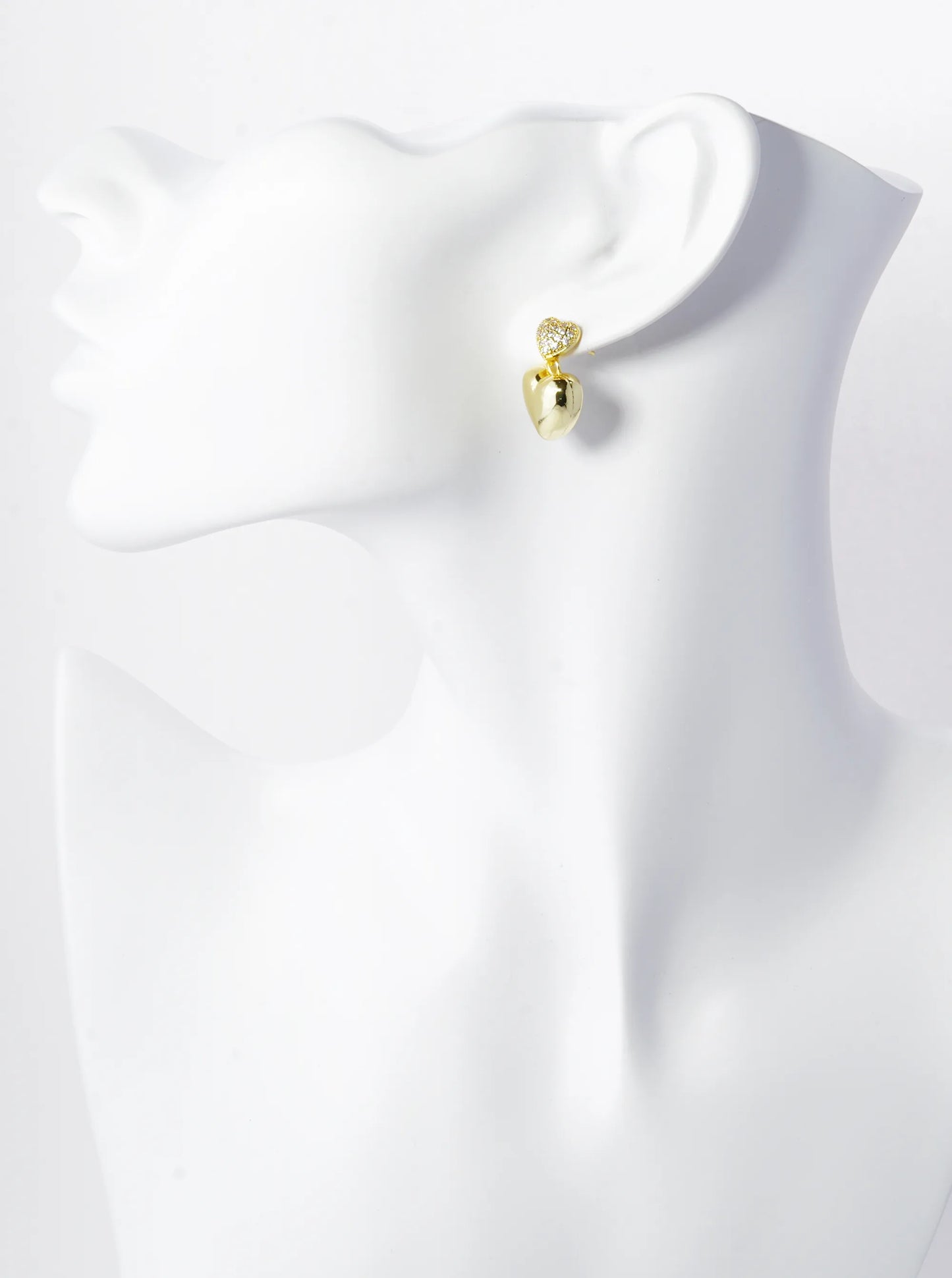 14K Gold Dipped CZ Pave Hollow Double Heart Drop Post Earrings