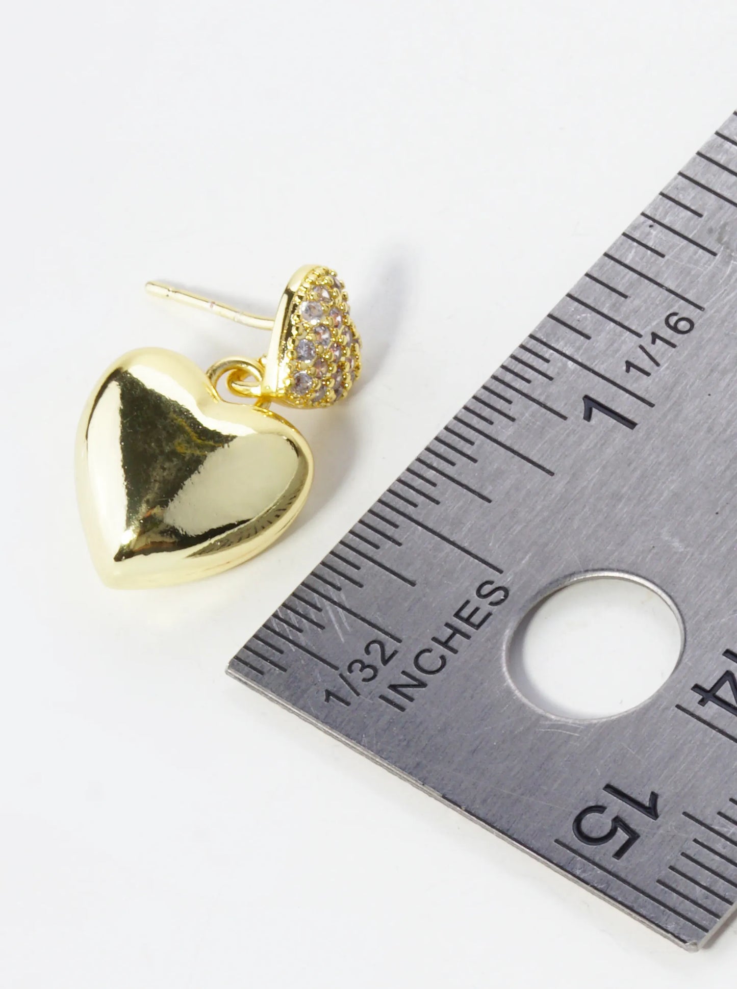 14K Gold Dipped CZ Pave Hollow Double Heart Drop Post Earrings