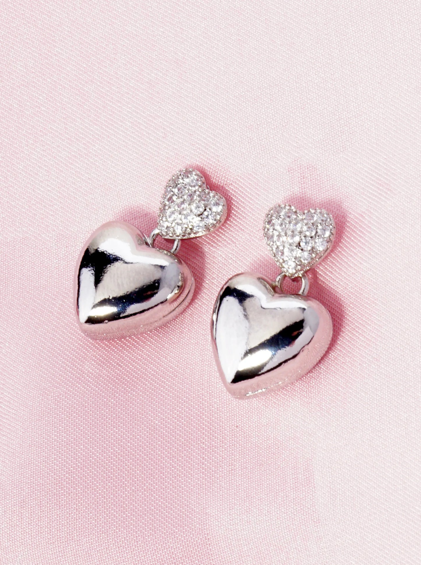14K Gold Dipped CZ Pave Hollow Double Heart Drop Post Earrings
