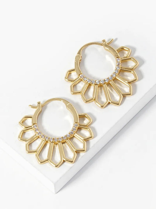 14K Gold Dipped CZ Pave Minimal Statement Latch Back Hoop Earrings