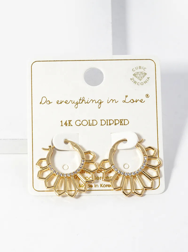14K Gold Dipped CZ Pave Minimal Statement Latch Back Hoop Earrings