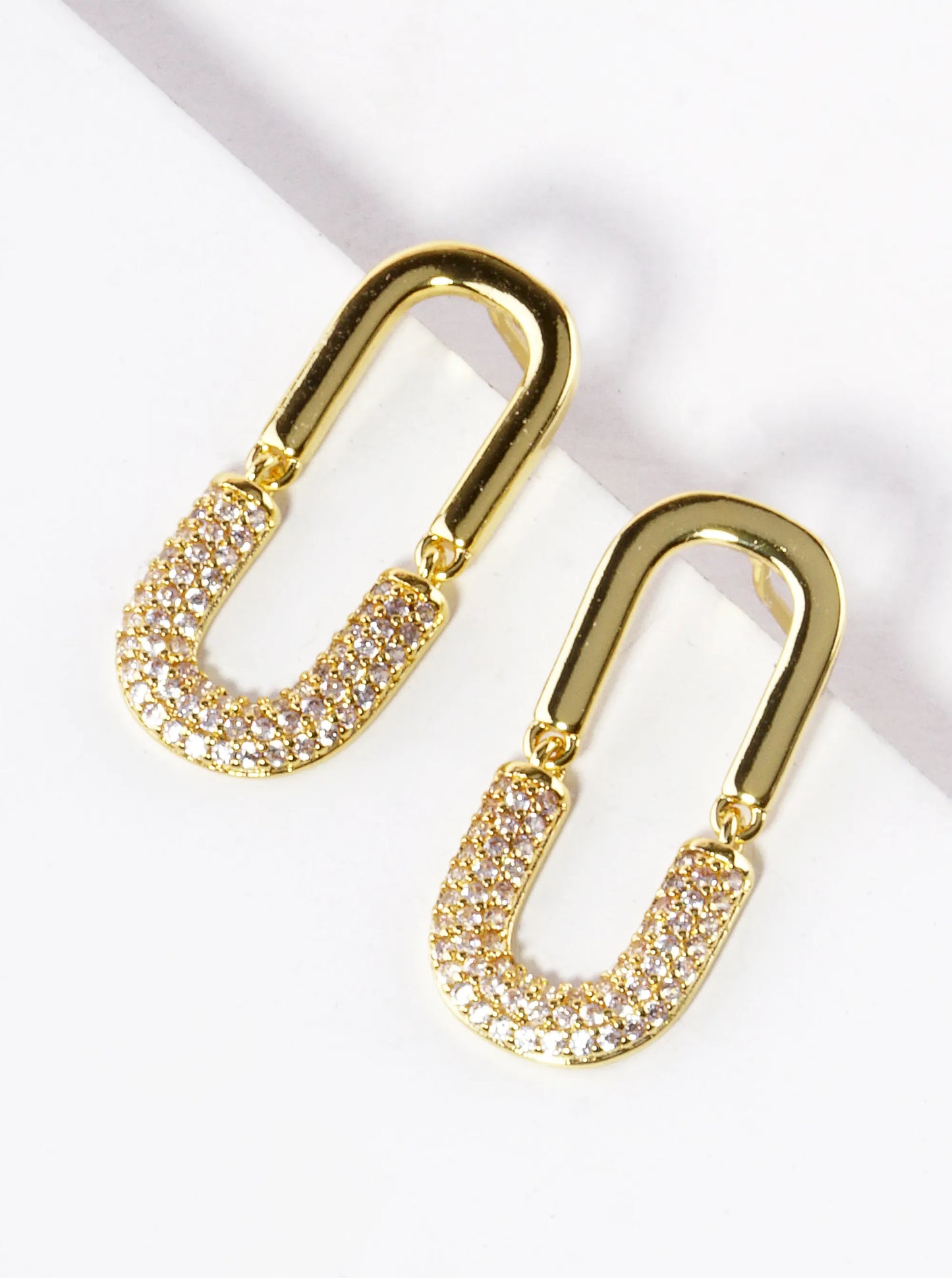 14K Gold Dipped CZ Pave Oval Post Earrings