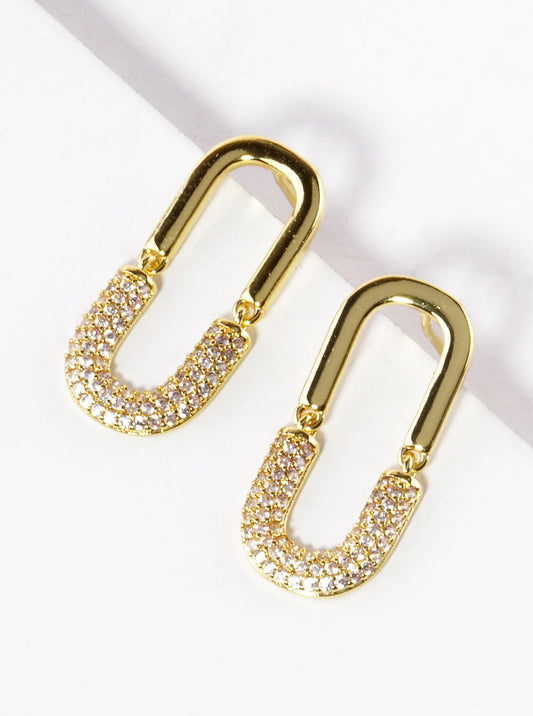 14K Gold Dipped CZ Pave Oval Post Earrings