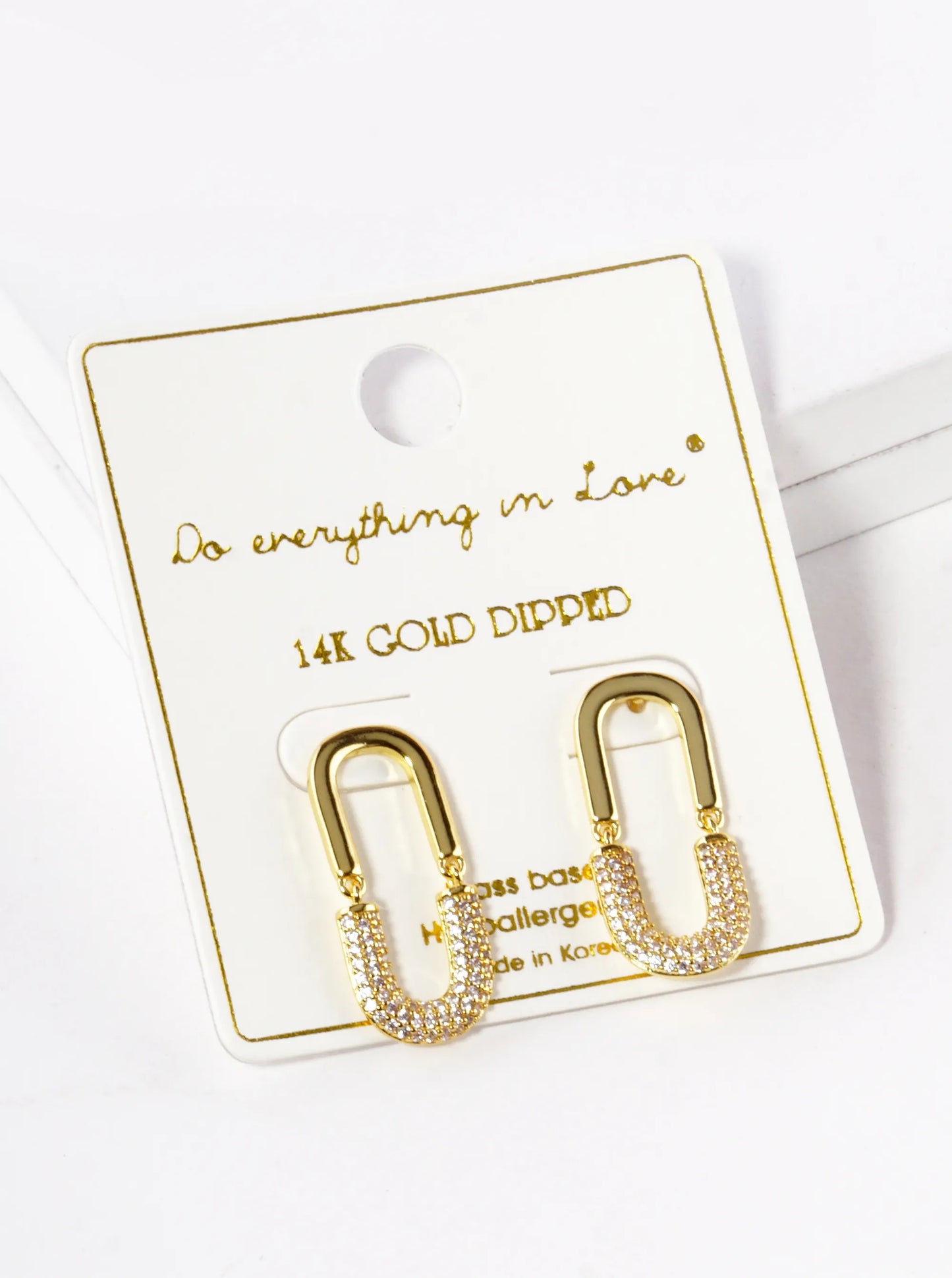 14K Gold Dipped CZ Pave Oval Post Earrings