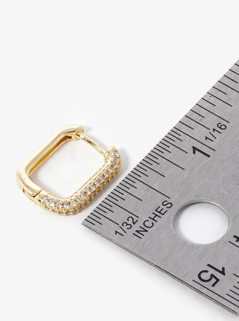 14K Gold Dipped CZ Pave Rectangle Huggie Hoop Earrings