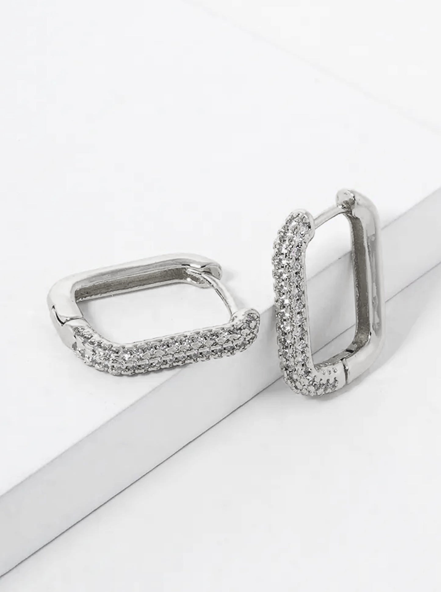 14K Gold Dipped CZ Pave Rectangle Huggie Hoop Earrings